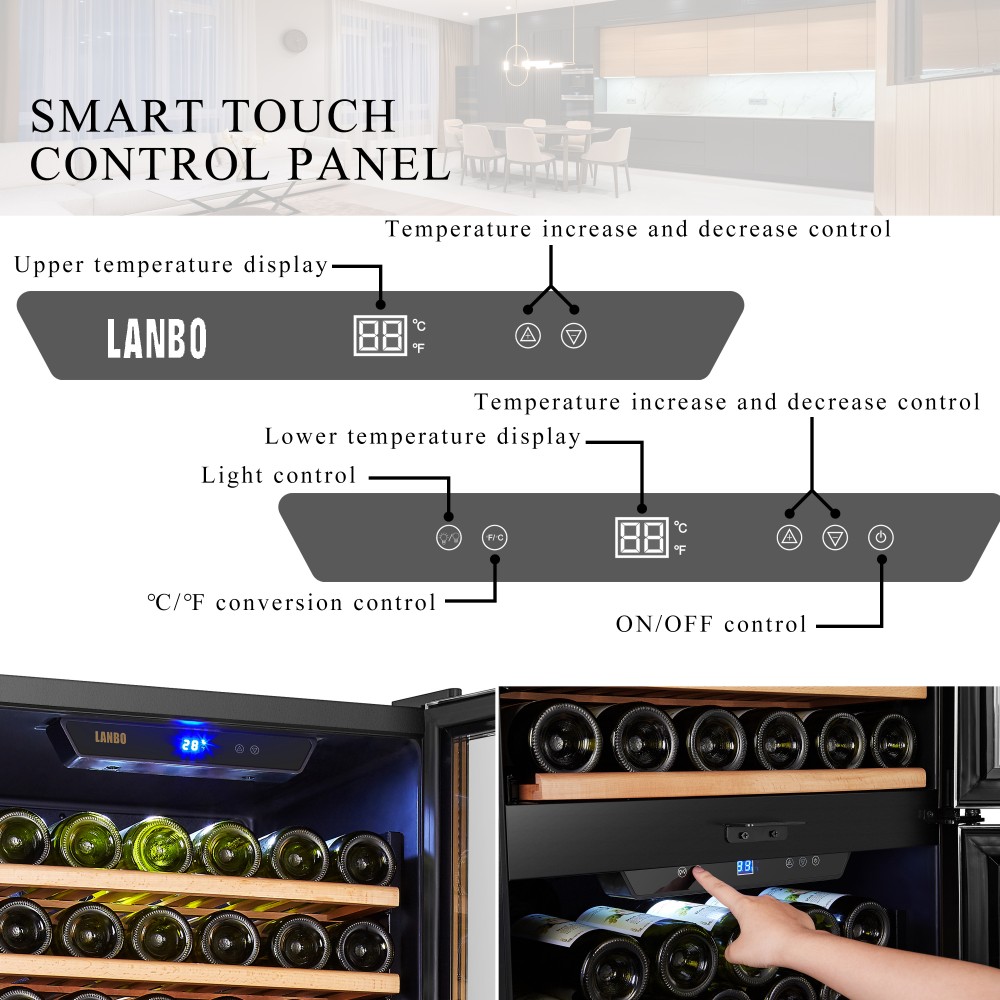 LANBO Red Wine Cooler, 162 Bottle Dual Zone Compressor Wine Refrigerator, Builtin or
